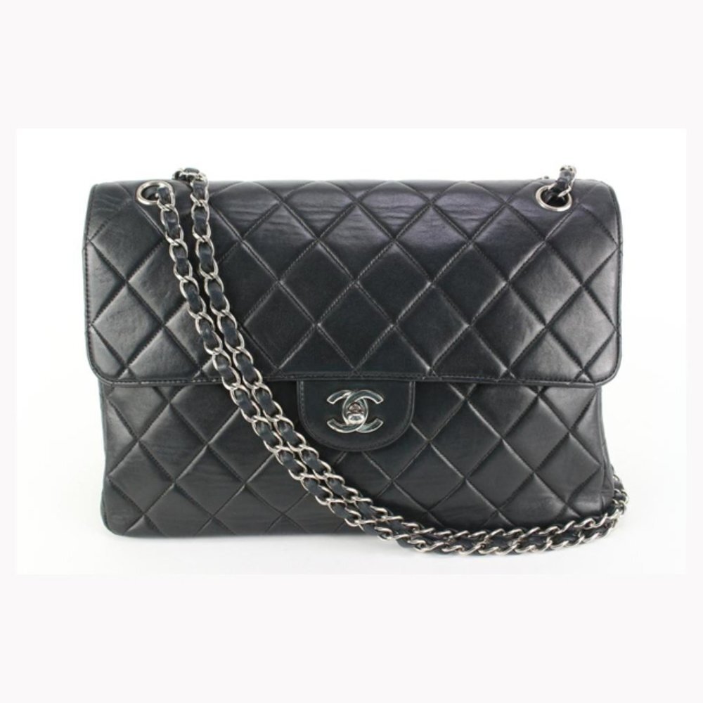 Chanel Black Quilted Lambskin Jumbo Double Flap Classic Bag 55cz55s